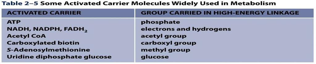 Přenašeče energie Table 2-5 Molecular