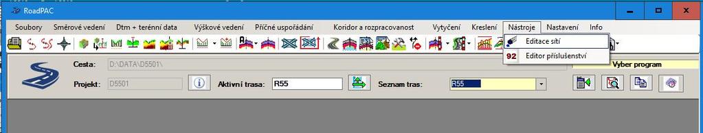 Program Export záborů sejme všechny hladiny ve výkresu a z názvu sítě se pokusí odvodit podle klíčových slov (ELE, PLYN a pod) typ sítě. Pomocí programu PipeEdit je možno soubor.