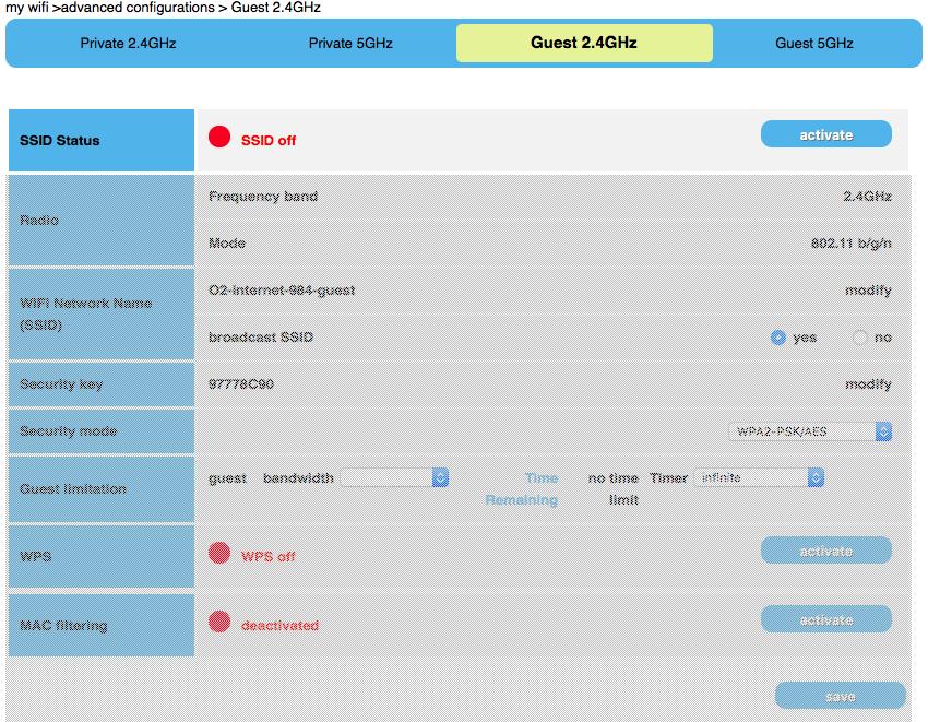 Guest 2.4GHz Kd ž je SSID Status asta e a Off (vypnuto), žád á z další h ož ostí není dostupná.