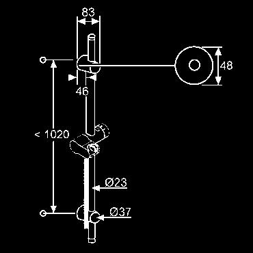 KLUDI A-QA KLUDI A-QA v flexibilná nástenná tyč L = 1100 mm konzolové variabilné ukotvenie do 1020 mm horizontálne a vertikálne nastaviteľný bežec Suparaflex-sprchová hadica