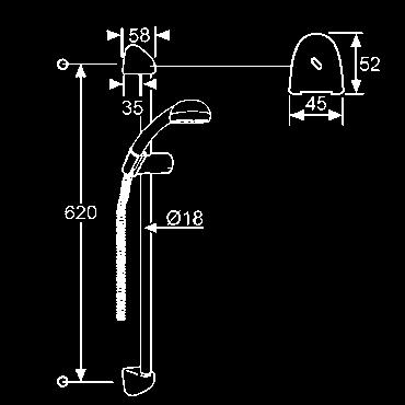 KLUDI LOGO sprchový set 2S L = 600 mm KLUDI LOGO nástenná tyč KLUDI LOGO 2S ručná sprcha DN 15 prestaviteľná na 2 prúdové typy: sprchový dážď masážny prúd Logoflex-hadica G 1/2 x G 1/2 x 1600