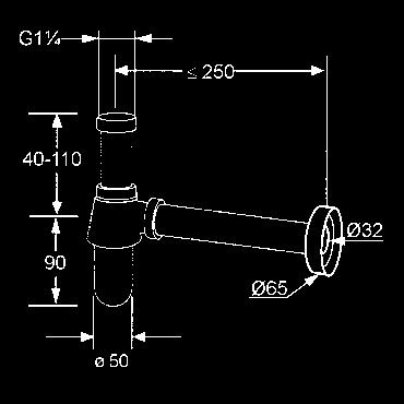 G 1 1/4 G 1 1/4 x 32 mm s odtokovou rúrou 320 mm s ružicou nastaviteľná vyťahovacia