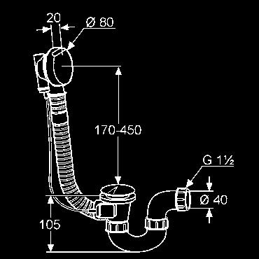 chróm 2140805-00 32,42 KLUDI ROTEXA 2000 odpadová a prepadová súprava G 1 1/2 bowdenové tiahlo 850 mm dlhé