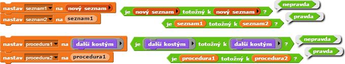 C.3 Porovnání referencí Zbývá nám probrat porovnávání referencí. Výjimečně musíme ověřit, zdali dvě reference (uložené třeba v proměnných) míří na stejná data do paměti počítače.