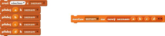 Obrázek D.1.3 Naplnění seznamu čtyřmi náhodnými čísly přes [přidej] Odstraňování všech prvků ze seznamu Myslí se přesuňme od přidávání prvků k jejich mazání.