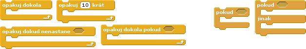 2 Bloky událostí označující začátek scénáře Následující obrázek 2.1.3 zobrazuje některé bloky tří typů příkazů, funkcí a podmínek.