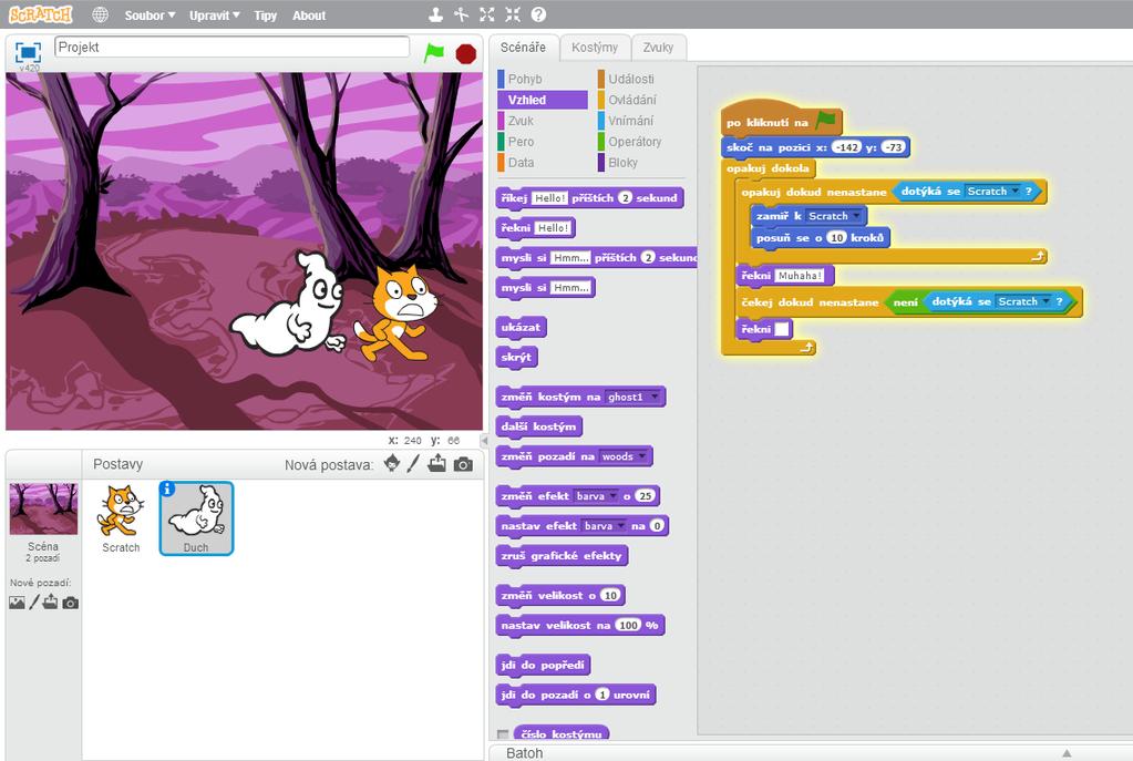 2.3 Současná verze Scratch Scratch 2.0 V prvním měsíci roku 2010 Scratch tým ohlásil práci na nové generaci prostředí a obeznámil veřejnost s plánovanými změnami a rozšířeními.