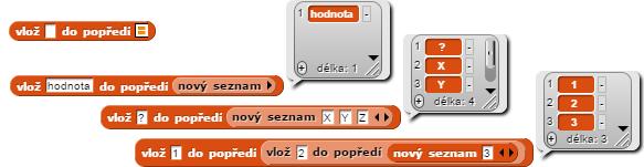 Funkce (vlož do popředí) Druhá funkce funguje na opačném principu, tedy namísto odebírání prvků vkládá prvek nový na úplný začátek seznamu. Použití funkce je zobrazeno na dalším obrázku 4.2.8.