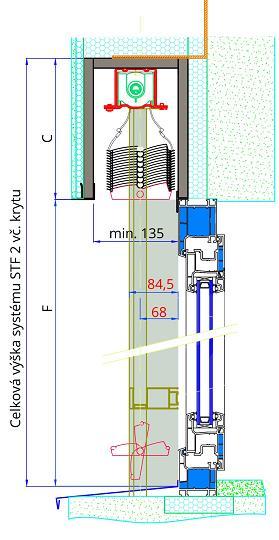 2. s podomítkovým krytem ISO-KASTL objednací šířka žaluzie = celková šířka výrobku, včetně vodících profilů STF 2 Objednací šířka krytu