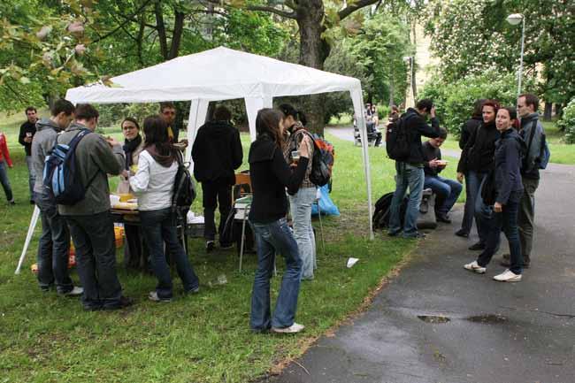 Hall. Although the weather did not favour the Student picnic in the garden of