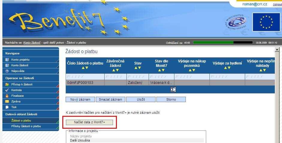 Je třeba provést aktualizaci dat z IS Monit