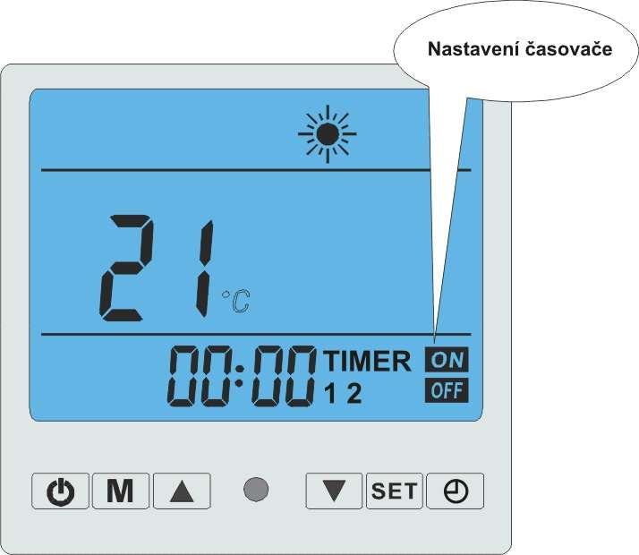 Nastavení časovače ZAP/VYP Stiskněte tlačítko pro aktivaci nastavení časovače na hodnoty TIMER 1 nebo TIMER 2.