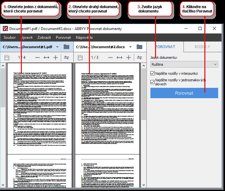 1 Otevřete aplikaci ABBYY Porovnat dokumenty, otevřete jednu z verzí, kterou chcete porovnat, v levém