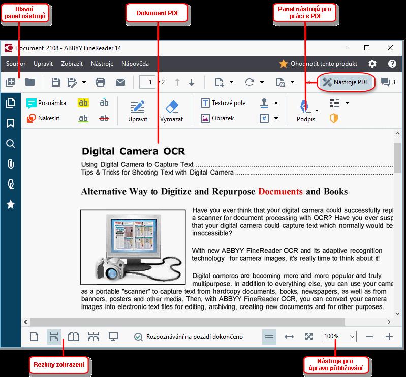 Zobrazování dokumentů PDF Editor PDF umožňuje prohlížení dokumentů PDF a vyhledávání v nich a kopírování textů, obrázků a tabulek, které obsahují Chcete-li dokument PDF otevřít v editoru PDF: