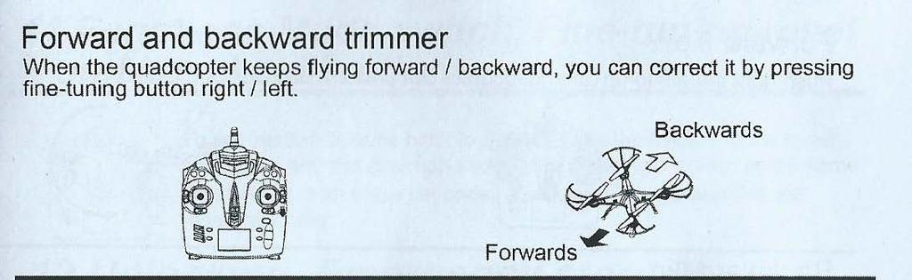 Left and right turning fine- citlivé nastavení pohybu vlevo, nebo vpravo When the quadcopter keeps rotating left or right, you can correct it by pressing the left right fine tunning buttonv případě,