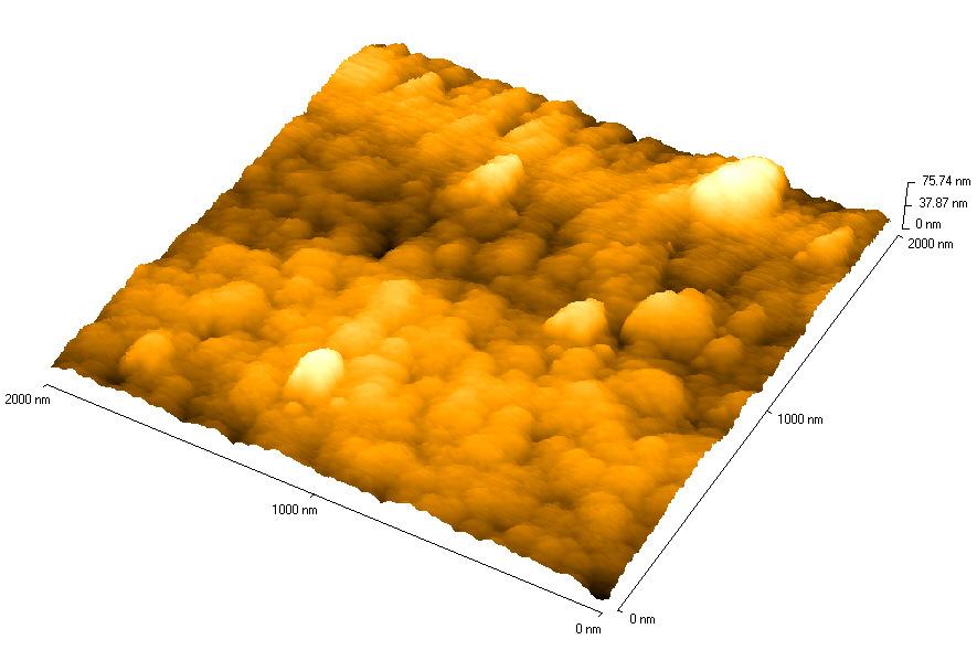 X: 2 µm Y: 2 µm Z: 75 nm Fig. 3. Surface of geopolymer matrix by AFM nm nm X: 8,5 µm Y: 8,5 µm Z: 135 nm Fig. 4.
