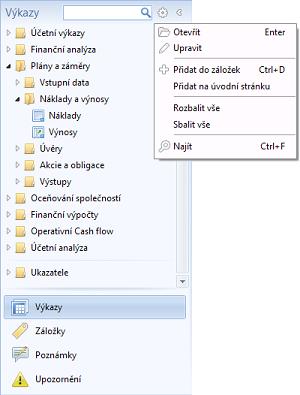 Výkazy Základní přehled výkazů dostupných v aktuálně otevřeném projektu naleznete v navigačním panelu v levé části hlavního okna aplikace.