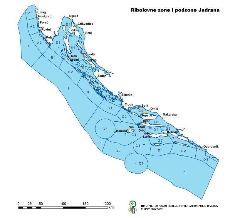 Slika 8: Ribolovne zone i podzone na području Republike Hrvatske Izvor: Ministarstvo poljoprivrede Uprava ribarstva Imajući u vidu geomorfološke karakteristike sjevernog Jadrana, rasprostranjenost