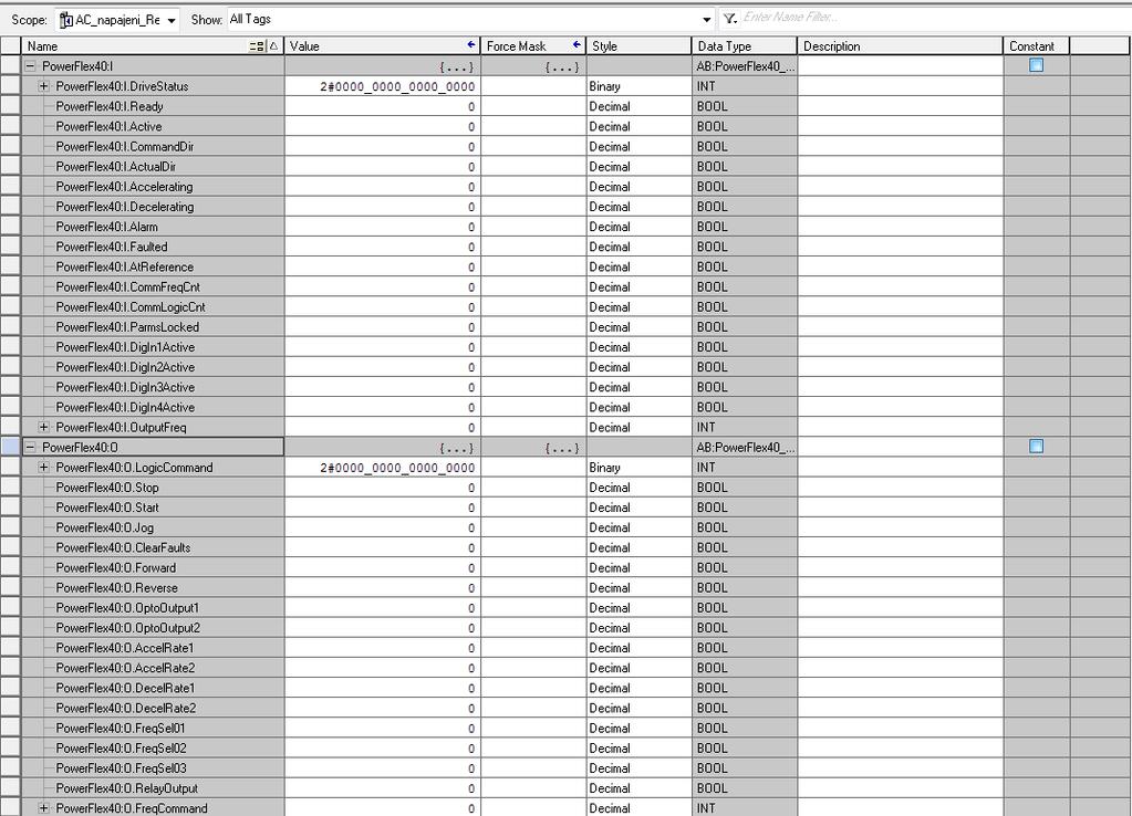 obr. 2-15 Controller Tags 2.7 Webové rozhraní PowerFlex 40 Komunikační karta 22-COMM-E [8] nabízí možnost řízení z webového rozhraní.