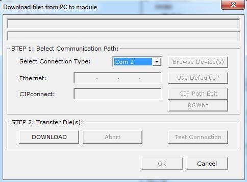 záložce Select Communication Path vybrat sériovou