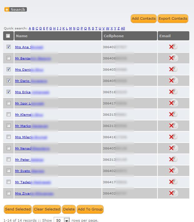 Pošiljanje sporočila SMS Izbrani kontakti iz seznama Sporočilo SMS pa lahko pošljemo samo izbranim kontaktom iz skupine.