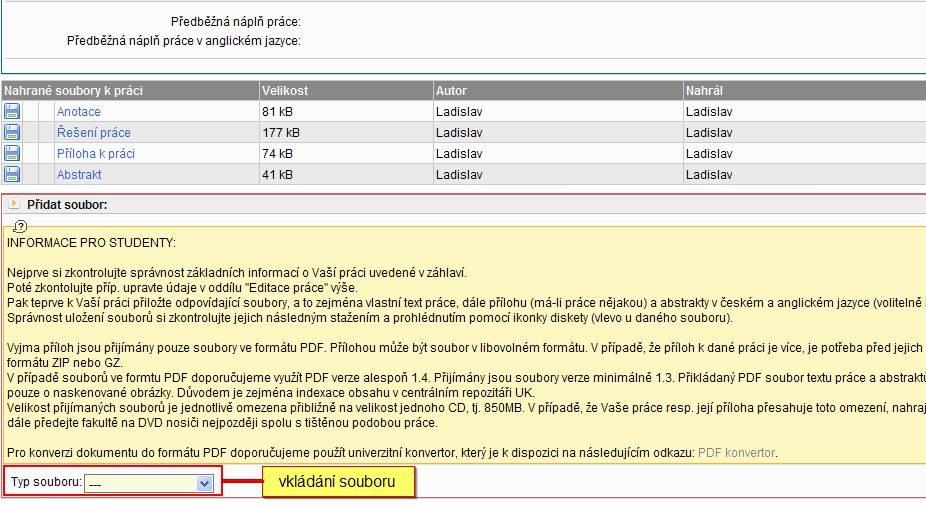 Obrázek 8: Editace práce (výřez) Obrázek 9: Vkládání souboru (výřez) Na konci stránky je