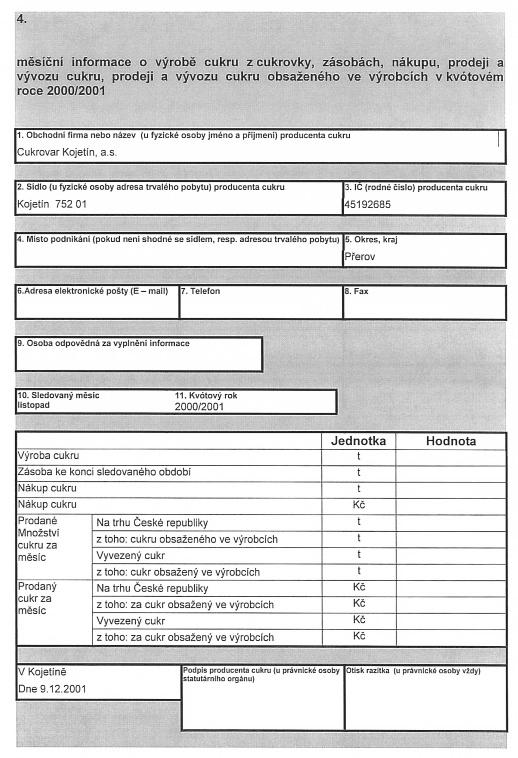Obr. 3. První formulář platební agentury SZIF z roku 2001 osiva a sadby), ve znění pozdějších předpisů, a zákon č. 634/2004 Sb., o správních poplatcích, ve znění pozdějších předpisů.