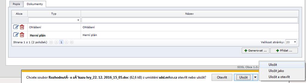 Stiskněte tlačítko ULOŽIT a vyberte Uložit jako. Vyberte místo, kam dokument ve svém počítači uložíte.