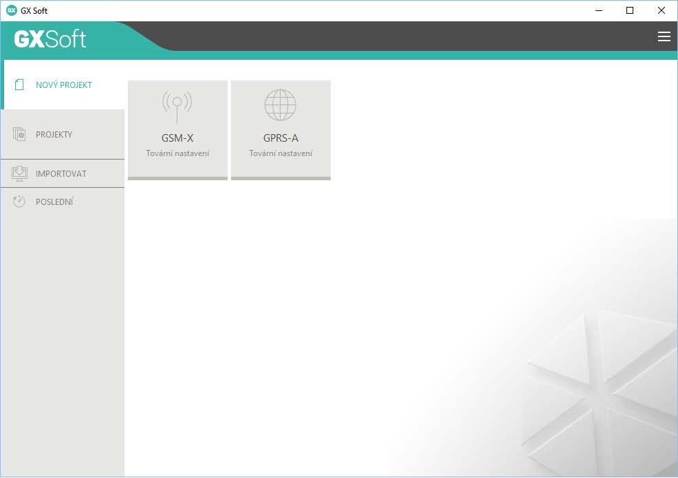 12 GPRS-A SATEL Obr. 9. Okno programu GX Soft po prvním spuštění. 6.1.1 Lišta menu v programu GX Soft Lišta menu se nachází v horní části okna programu.