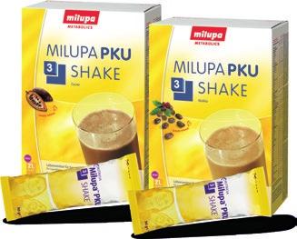 FENYLKETONURIE Nutriční informace na 10 prášku: Milupa PKU 3 Shake kakao / Milupa PKU 3 Shake mocca Energetická hodnota Tuky z toho nasycené mastné kyseliny kyselina linolová kyselina α-linolenová