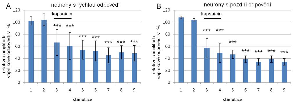 (B). Aplikace kapsaicinu o koncentraci 0,25μM. Graf 15. Snímání při stimulaci s délkou pulzu 0,5ms.