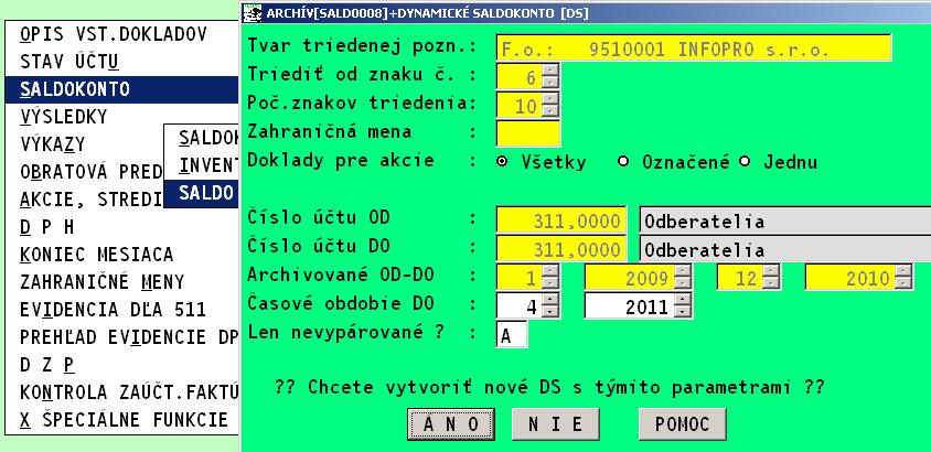 Upravená maska saldokonta (od 20.09.11) Pri spracovanie funkcie saldokonta bola upravená zadávacia maska, kde je viditeľné aj mesačné obdobie uloženého salda. Ukladanie saldokonta priebežne mesačne.