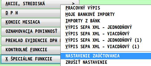 Nastavenie zaúčtovania Pred zaúčtovaním importovaného výpisu z banky je potrebné vykonať nastavenia zaúčtovania Vo funkcii TELEBANKING