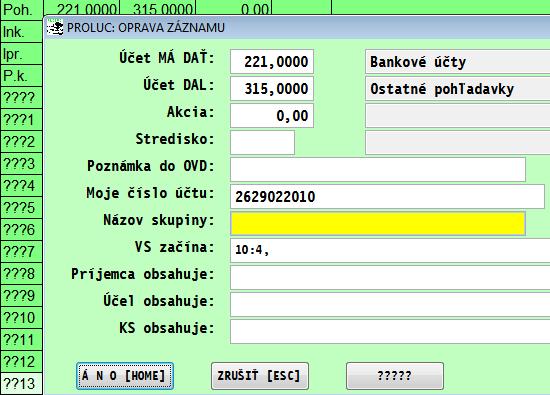 Príklad nastavenia pre automatické zaradenie úhrad pohľadávok Príklad po importe výpisu: VS pri úhrade pohľadávok máme 4