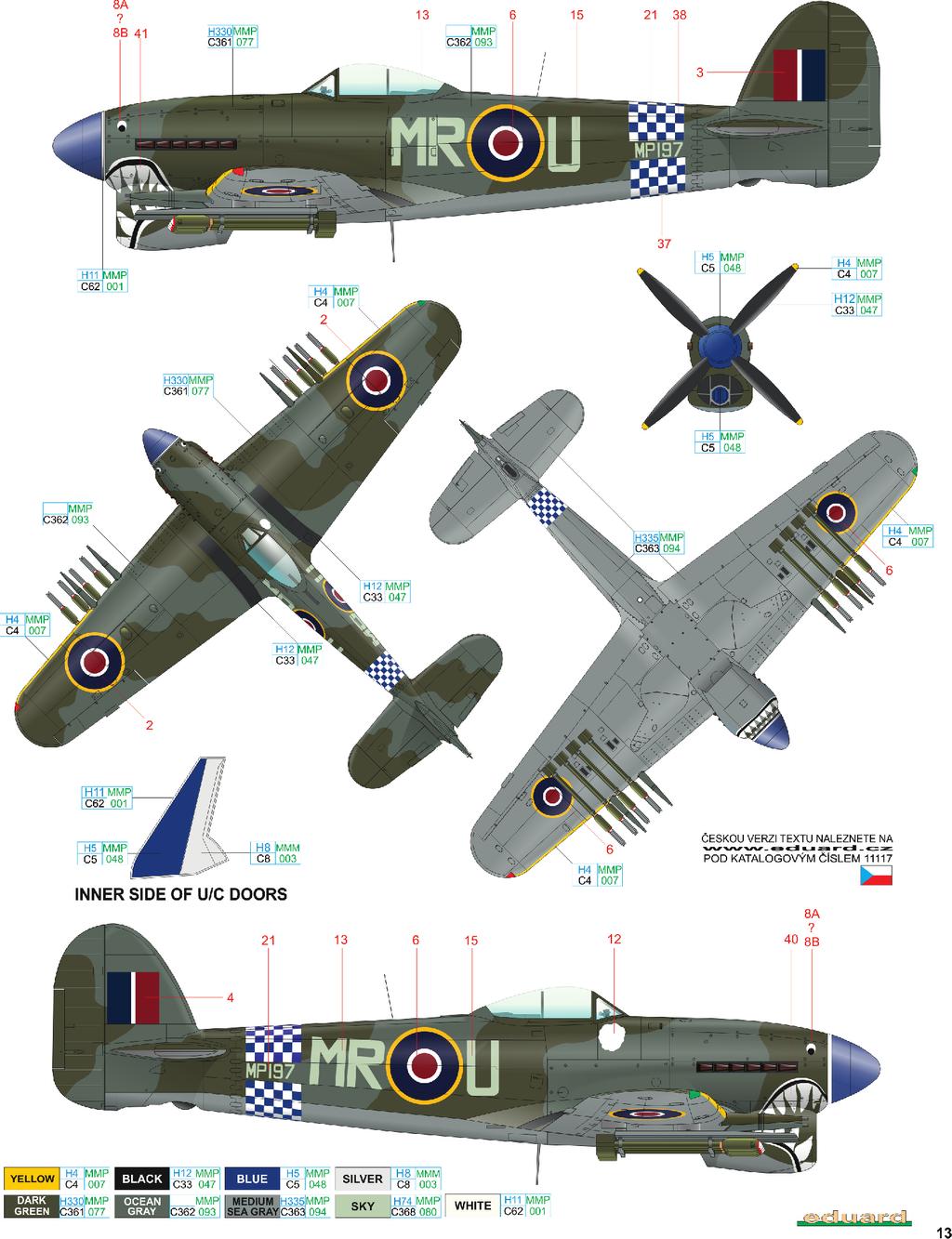 245. (North Rhodesian) squadrona, 121. wing, B.164 Schleswig, Německo, E MP197, červen 1945 MP197 přišel k 245. squadroně v srpnu 1944, v době vrcholící operace Falaise Gap probíhající v Normandii.