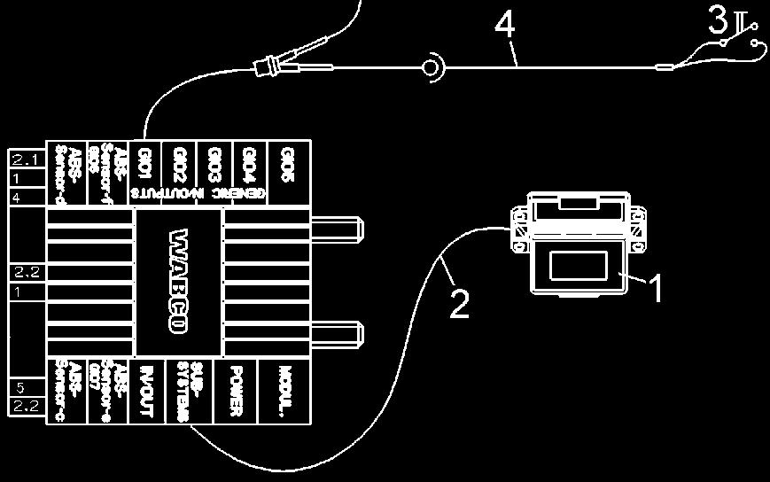 Funkce GIO Mechanický spínač IV pro silniční finišery na plus na digitálním vstupu TEBS E (kabel s odporem není součásti dodávky WABCO) LEGENDA A Spínač "Brzda silničního finišeru zap/vyp" C