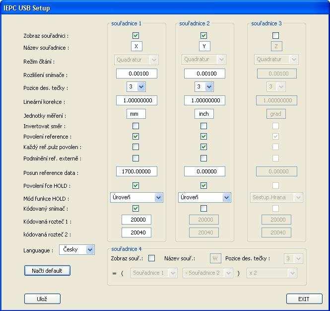 IEPC USB Setup popis položek nastavení konstant Zobraz souřadnici Určuje, zda se bude souřadnice zobrazovat v měřícím panelu. Název souřadnice Označení ( název ) souřadnice na měřícím panelu.