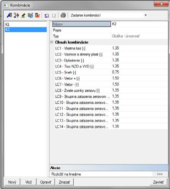 Zobrazí sa nám okno v ktorom máme zobrazené naše kombinácie (obr.73), dáme pridať novú: Obr.73 Vytvoríme si druhú kombináciu K2.