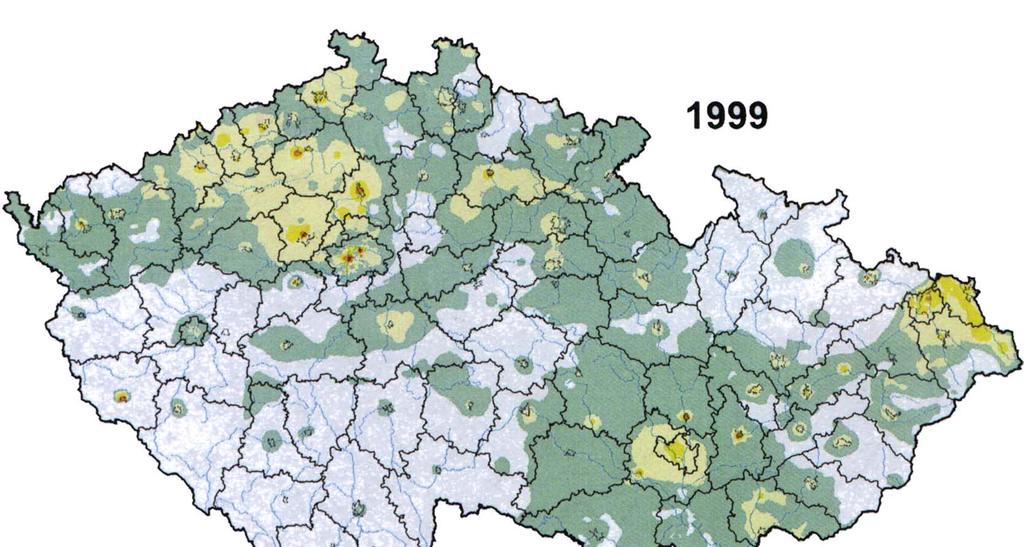 KONCENTRACE PRAŠNÉHO AEROSOLU (1999) Pole ročních aritmetických průměrů