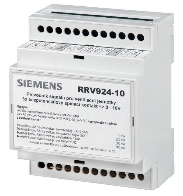 V DC Napájecí napětí 24 V AC nebo DC Použití Ve spojení s modulem RRV934 systému Synco living společnosti Siemens Vhodný pro použití s ventilačními jednotkami s řídicím signálem DC 0.