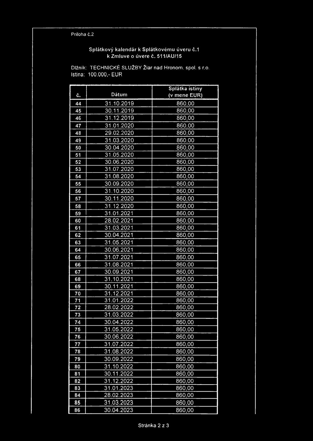 2020 860,00 52 30.06.2020 860,00 53 31.07.2020 860,00 54 31.08.2020 860,00 55 30.09.2020 860,00 56 31.10.2020 860,00 57 30.11.2020 860,00 58 31.12.2020 860,00 59 31.01.2021 860,00 60 28.02.2021 860,00 61 31.