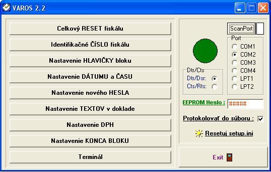 Servisný program pre fiskálny modul J&V Safe. Servisným programom sa nastavujú parametre fiskálneho modulu, ktoré nie sú bežne dostupné pre konečných užívateľov!