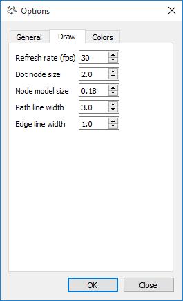Nastavení zobrazení: Frekvence překreslení 3D scény ve snímcích za vteřinu Velikost bodu zastupující uzel grafu Velikost