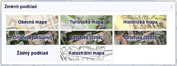 Václav Černík: Webový mapový portál pro výuku geografie 40 Obr. 4: Okno pro změnu podkladové vrstvy Zdroj: vlastní C.