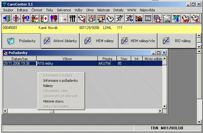 Obr. 6.2: Ukázka grafického rozhraní CareCenter 6.