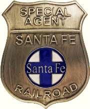 SPECIAL AGENT SANTA FE RAILROAD Odznak strážce vlakové pošty na trati Atchinson Topeka Santa Fe. S tímto rozvojem civilizace se otevíral i nový způsob loupeže, přepadávání a vykrádání vlaků.