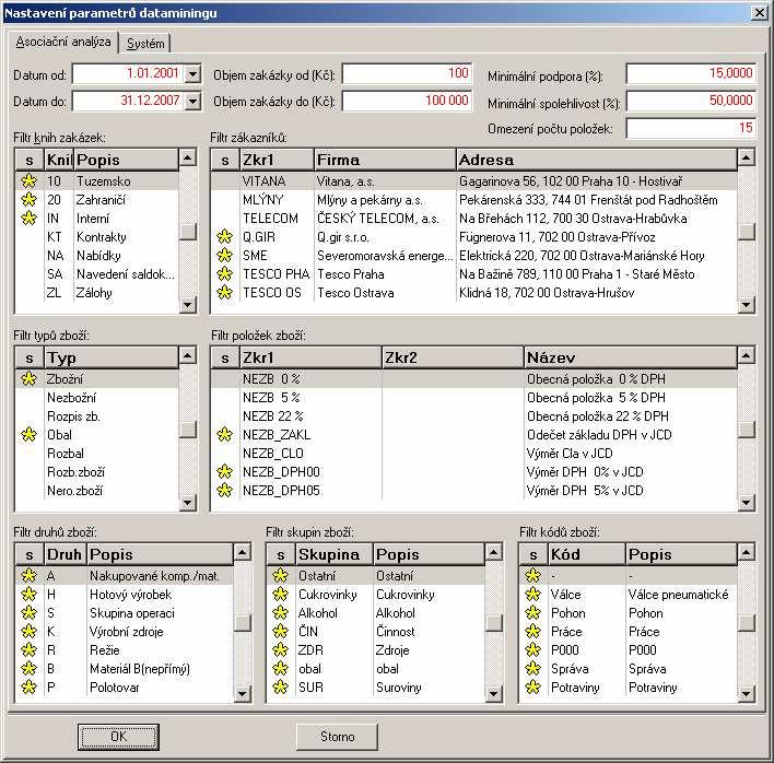 Obr. 3 Parametry