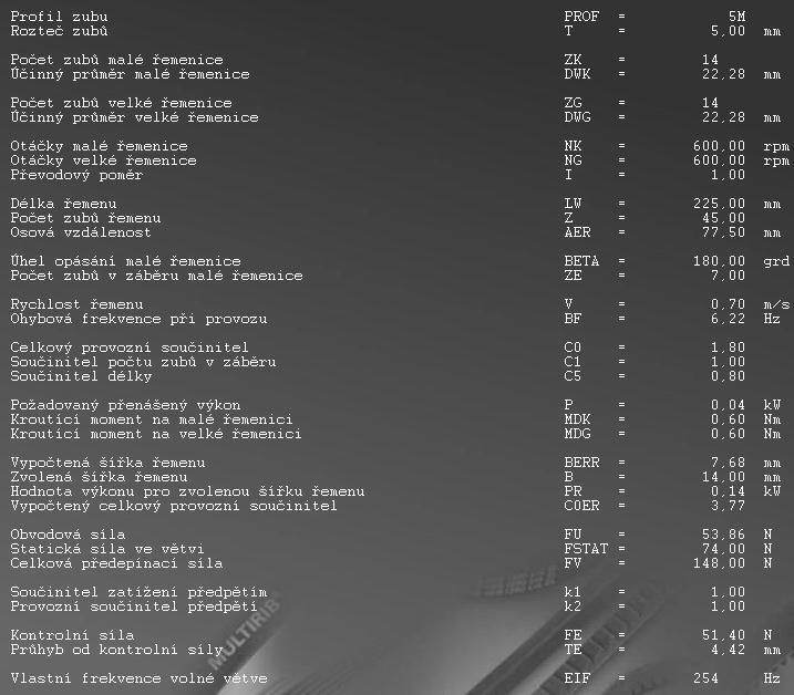 Použité řemenice mají označení HTD 5M 14-05 15 a jsou dodávány firmou TYMA. Řemenice jsou s hřídeli spojeny pomocí svěrných pouzder TLK 110, které jsou dodávány firmou T.E.A. TECHNIK s.r.o. Řemen bude napínán pomocí posuvné desky, na které je uložen krokový motor.