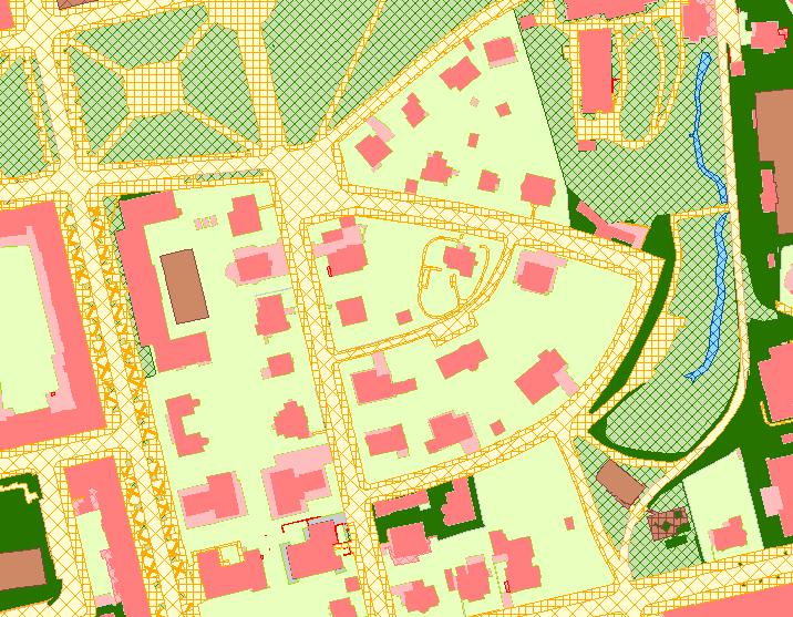 5. POUŽITÁ DATA Obr. 5.4: Ukázka dat MTVU v prostředí ArcGIS. Pro zpracování jsem obdržela data MTVU ve formátu geodatabáze *.gdb pro katastrální území Bubeneč.