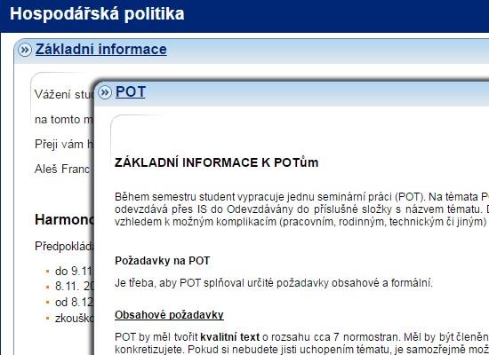 Hospodářská politika 1 Ing Aleš Franc, PhD http://elportalcz/katalog/esf/bke_hop1 E-learning je v předmětu zastoupen několika agendami Interaktivní osnova předmětu představuje průvodce semestrem